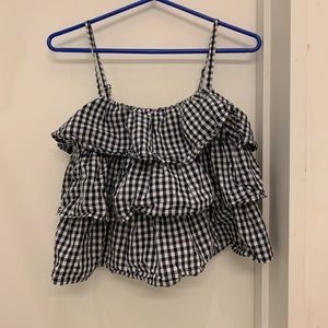 Tired blue and white checkered going out top